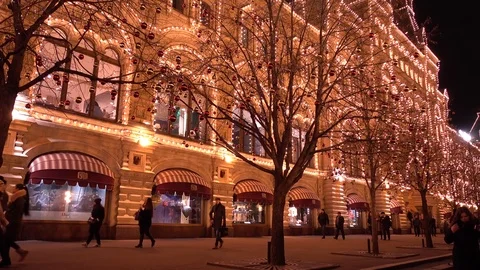 Decorated Christmas tree on Red square near the Moscow Kremlin Stock Footage 83717128