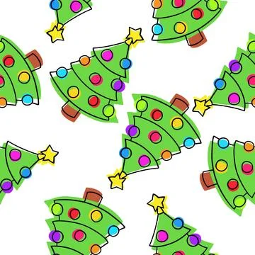 Decorated Christmas tree seamless pattern decoration ball in cartoon flat s.. Stock Illustration