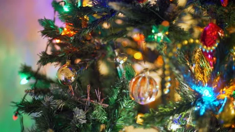 Decorated Christmas Tree Shining and Flickering Stock Footage 100739891