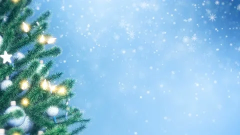 Decorated Christmas tree with sparkling light garland, balls and stars Video stock 119166680
