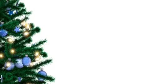 Decorated Christmas tree with sparkling light garland, balls and stars Stock Footage 119972222