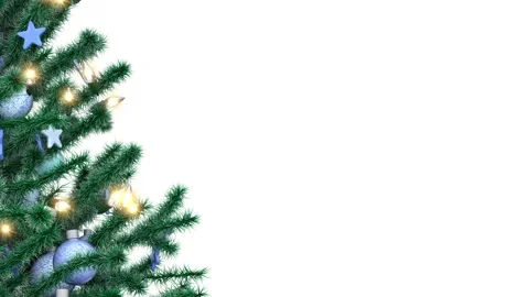 Decorated Christmas tree with sparkling light garland, balls and stars Video stock 121627653