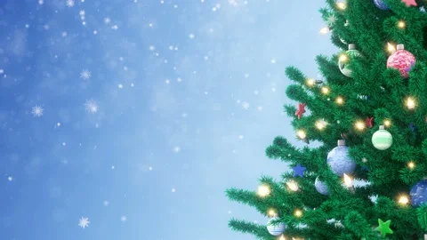Decorated Christmas tree with sparkling light garland, balls and stars Stock Footage 143752663