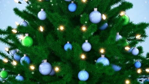 Decorated Christmas tree with sparkling light garland and balls Stock Footage 164552675