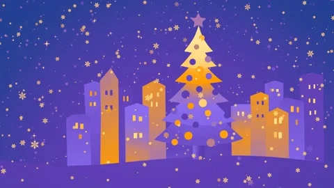 Decorated Christmas tree under a gentle snowfall in retro halftone style, with Stock Footage 346315780