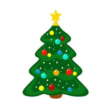 Decorated Christmas tree. Vector illustration. Flat Stock Illustration