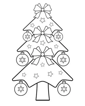 Decorated Christmas tree - vector linear illustration for coloring. Illustrazione stock