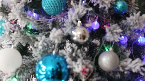 Decorated christmas tree video. close up Stock Footage 144122771