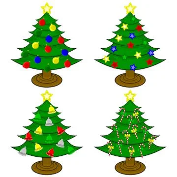 Decorated Christmas Trees Stock Illustration