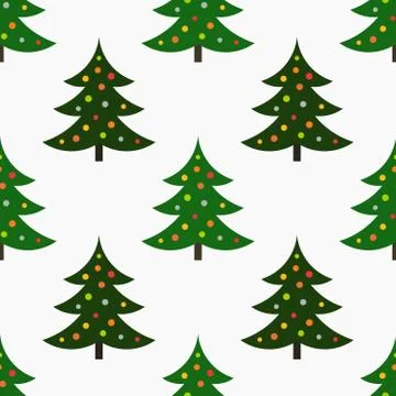 Decorated Christmas trees seamless pattern. Vector illustration. Stock Illustration