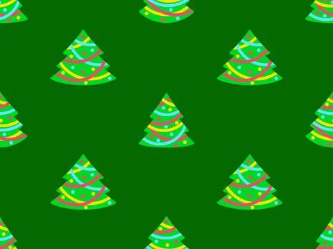 Decorated Christmas trees seamless pattern. Christmas tree with garland and.. Stock Illustration