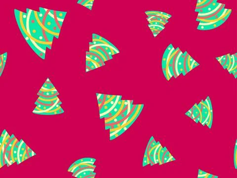 Decorated Christmas trees seamless pattern. Christmas tree with garland and.. Stock Illustration