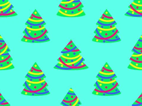 Decorated Christmas trees seamless pattern. Christmas tree with garland and.. 스톡 일러스트