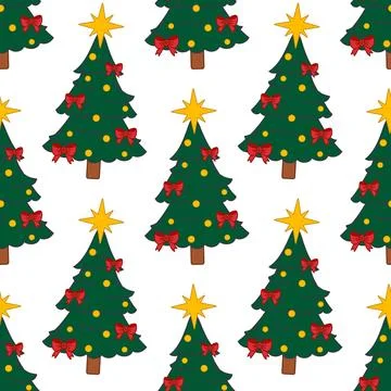Decorated Christmas Trees Seamless Pattern Stock Illustration