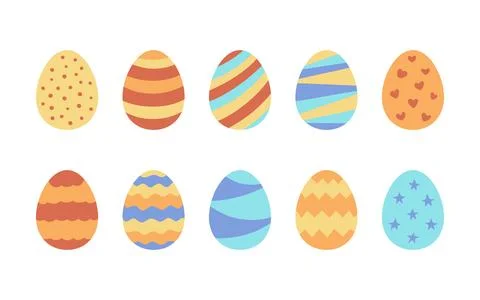 Decorated color Easter eggs set. Egg in flat style. Festive traditional meal イラスト素材