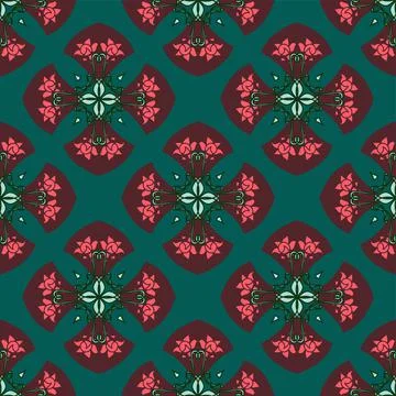 Decorated Crosses Vector Repeat Pattern In Green And Red Stock Illustration