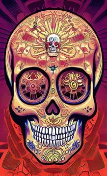 Decorated Day of the Dead (Dia de los Muertos) sugar skull, or calavera, illu Stock Illustration
