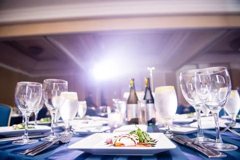 Decorated dining table celebration at wedding or luxury event. Stock Photos