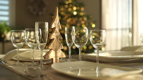 Decorated dining table at home Stock Footage 58606484