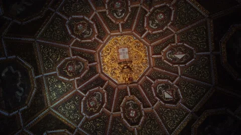 Decorated dome inside Round Hall of Palace in sintra portugal Stock Footage 136428922