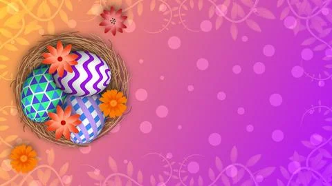 Decorated easter background. beautiful eggs in Bird nest on gradient colour.. Stock Illustration