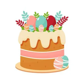 Decorated Easter cake isolated on white background flat vector illustration Illustrazione stock