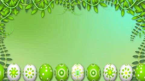 Decorated easter egg and green landscape background view covered with wild .. Stock Illustration