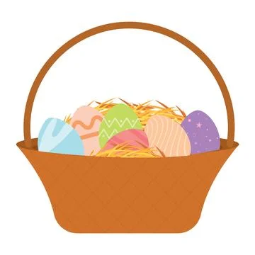 Decorated easter egg in a basket Vector Stock Illustration