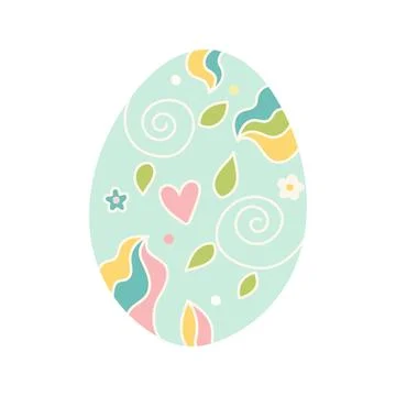Decorated Easter Egg with Floral Elements  Pastel Holiday Clipart 스톡 일러스트
