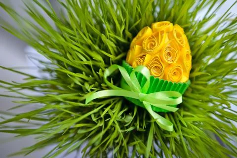 Decorated easter egg in the grass Foto stock