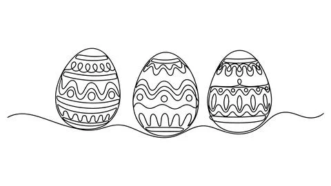 Decorated Easter Egg Trio Minimal Line Art Vector For Spring Holiday Branding Stock Illustration