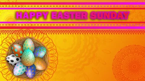 Decorated easter eggs and beautiful yellow gradient colour background Stockbeeldmateriaal 268469239