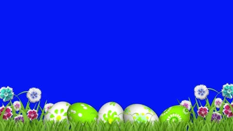Decorated easter eggs on beautiful green grass and colorful flowers with da.. Stock Footage 306078022