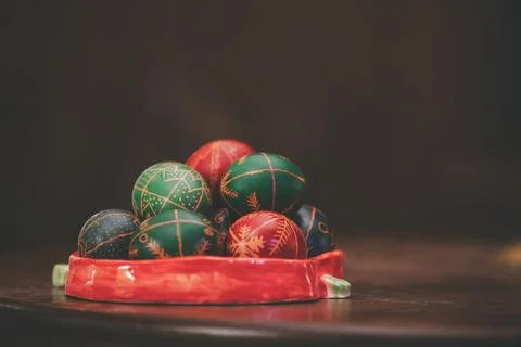 Decorated Easter Eggs in Bowl Stock Photos