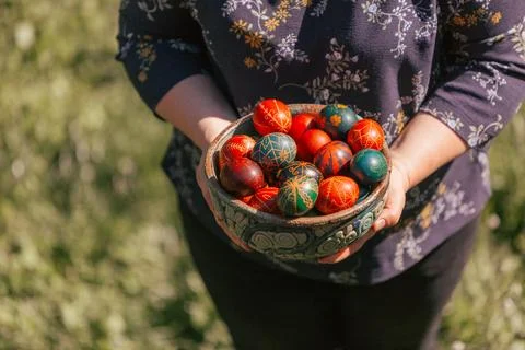 Decorated Easter Eggs in Bowl Stock Photos