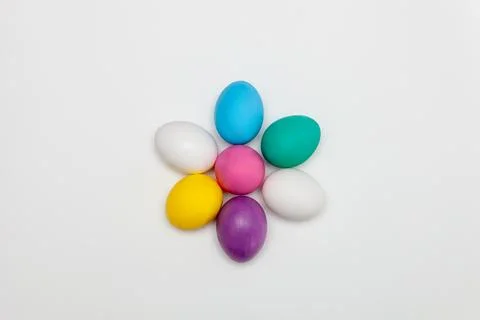 Decorated Easter eggs in the form of a flower on a white background Stock Photos