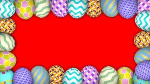 Decorated easter eggs frame on red screen. decoration for easter day Stock Illustration