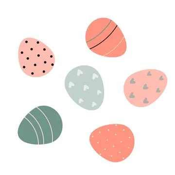 Decorated Easter eggs isolated on white background Vector flat illustration Stock Illustration