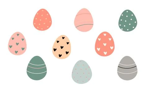 Decorated Easter eggs isolated on white background Vector flat illustration Stock Illustration