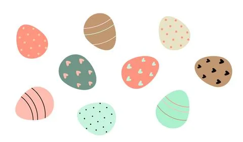 Decorated Easter eggs isolated on white background Vector flat illustration Stock Illustration