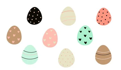 Decorated Easter eggs isolated on white background Vector flat illustration Stock Illustration
