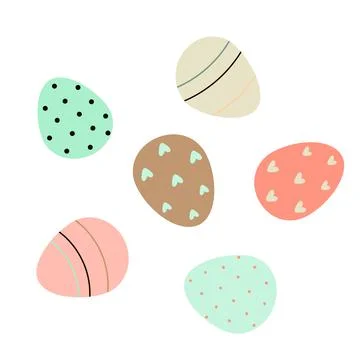 Decorated Easter eggs isolated on white background Vector flat illustration Stock Illustration