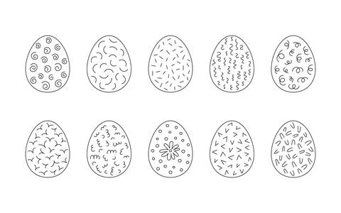 Decorated Easter eggs, line set. Egg in flat hand drawn style. Vector Stock Illustration