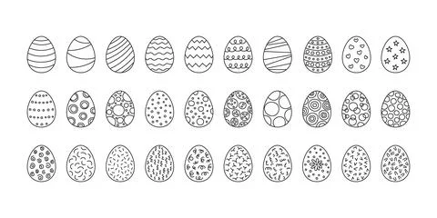 Decorated Easter eggs, line set. Egg in flat hand drawn style. Festive Stock Illustration