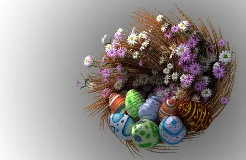 Decorated Easter eggs with plants and flowers Stock Illustration