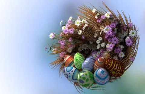 Decorated Easter eggs with plants and flowers Stock Illustration