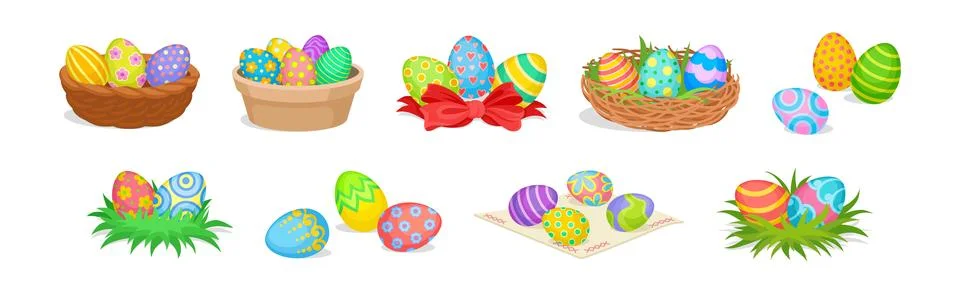 Decorated Easter Eggs as Spring Holiday Symbol Vector Set Stockillustratie