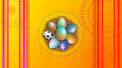 Decorated easter eggs on traditional Design background Stock Illustration