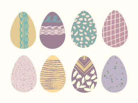 Decorated Easter eggs vector illustration set. Cute eggs hand painted with brush Stock Illustration