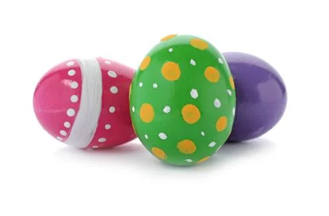 Decorated Easter eggs on white background. Festive tradition 스톡 사진